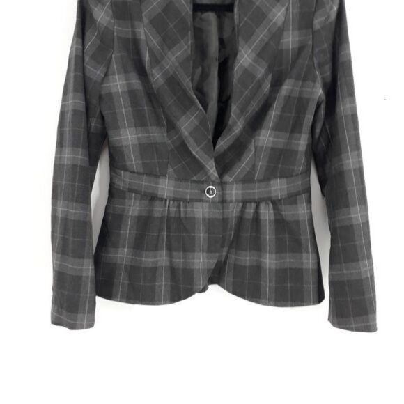New York & Company Blazer Plaid Single Breasted One Button Peplum Gray Sz 4 - Picture 7 of 12